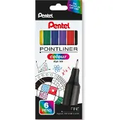 Pentel Pointliner Colour Fineliner Naaldpunt Kleurenassortiment 6 Stuks