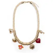 Manfield Beige touwketting met gouden hangers | Maat adult
