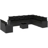 vidaXL 11-delige Loungeset met kussens poly rattan zwart