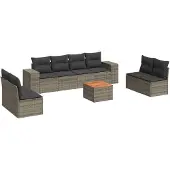 vidaXL 9-delige Loungeset met kussens poly rattan grijs