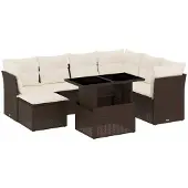 vidaXL 8-delige Loungeset met kussens poly rattan bruin