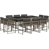 vidaXL 11-delige Tuinset met kussens poly rattan grijs