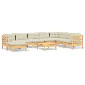 vidaXL 9-delige Loungeset met crèmekleurige kussens massief grenenhout