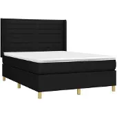 vidaXL Boxspring met matras stof zwart 140x200 cm