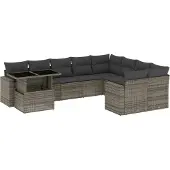 vidaXL 10-delige Loungeset met kussens poly rattan grijs