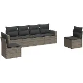 vidaXL 6-delige Loungeset met kussens poly rattan grijs