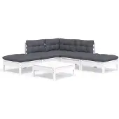 vidaXL 6-delige Loungeset met kussens grenenhout wit