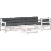 vidaXL 6-delige Loungeset met kussens massief hout wit