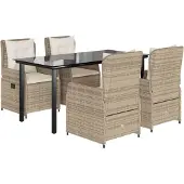vidaXL 5-delige tuinset met kussens, beige, polyrotan