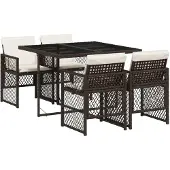 vidaXL 5-delige Tuinset met kussens poly rattan bruin