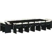 vidaXL 17-delige Tuinset met kussens poly rattan zwart