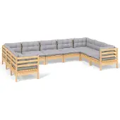 vidaXL 9-delige Loungeset met grijze kussens grenenhout