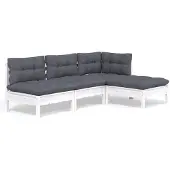 vidaXL 4-delige Loungeset met kussens grenenhout wit