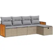 vidaXL 5-delige Loungeset met kussens poly rattan beige
