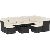 vidaXL 10-delige loungeset voor de tuin met kussens, zwart, polyrotan
