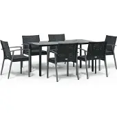 vidaXL 7-delige Tuinset met kussens poly rattan en staal