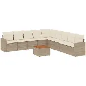 vidaXL 10-delige Loungeset met kussens poly rattan beige