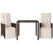 vidaXL 3-delige Bistroset met kussens poly rattan bruin