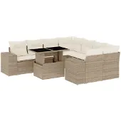 vidaXL 9-delige Loungeset met kussens poly rattan beige