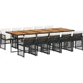 vidaXL 11-delige Tuinset met kussens poly rattan zwart