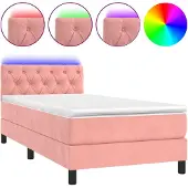 vidaXL Boxspring met matras en LED fluweel roze 80x200 cm
