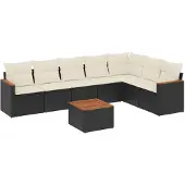 vidaXL 8-delige tuinmeubelset met kussens, zwart, polyrotan