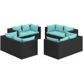 vidaXL 8-delige Loungeset met kussens poly rattan zwart