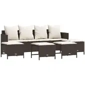 vidaXL 5-delige Loungeset met kussens poly rattan bruin