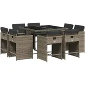 vidaXL 9-delige tuinset met kussens, grijs, polyrotan