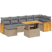 vidaXL 8-delige Loungeset met kussens poly rattan beige