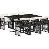 vidaXL 7-delige tuinset met kussens, zwart, van polyrotan