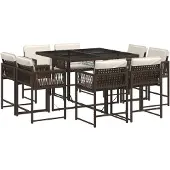 vidaXL 9-delige Tuinset met kussens poly rattan bruin