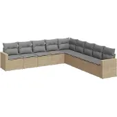 vidaXL 9-delige Loungeset met kussens poly rattan beige