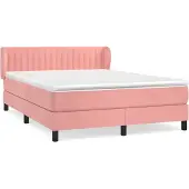 vidaXL Boxspring met matras fluweel roze 140x200 cm