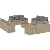 vidaXL 13-delige Loungeset met kussens poly rattan beige