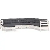 vidaXL 7-delige Loungeset met kussens massief grenenhout wit