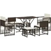 vidaXL 7-delige Tuinset met kussens poly rattan bruin