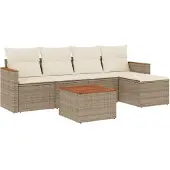 vidaXL 6-delige Loungeset met kussens poly rattan beige