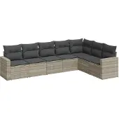 vidaXL 7-delige Loungeset met kussens poly rattan lichtgrijs