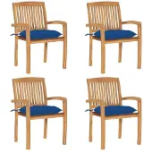 Syfax Tuinstoelen stapelbaar 4 st met kussens massief teakhout