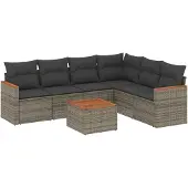 vidaXL 7-delige Loungeset met kussens poly rattan grijs