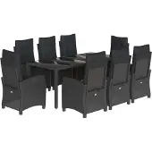 vidaXL 9-delige Tuinset poly rattan zwart