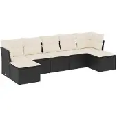 vidaXL 7-delige Loungeset met kussens poly rattan zwart