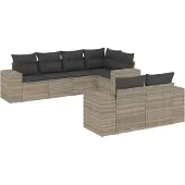 vidaXL 7-delige Loungeset met kussens poly rattan lichtgrijs