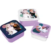 Stor Disney's Frozen II 3-in-1 Snackdoosjes - 3 formaten - Vierkant - Sluit goed af - Lunchboxen voor kinderen - Los deksel - Geschikt voor koekjes, fruit en snacks - Paars/Wit