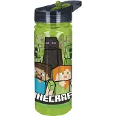 Stor Minecraft Tritan Drinkfles - 580 ml – Vaatwasserbestendig & BPA-vrij - Drinkfles voor kinderen – Transparant groen/Zwart