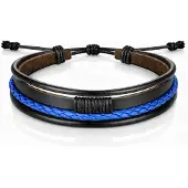 LGT JWLS Heren armband Leer Zwart Blauw Verstelbaar Touw Multi armband
