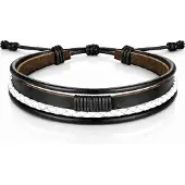 LGT JWLS Heren armband Leer Zwart Wit Verstelbaar Touw Multi armband