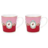 Pip studio Mok Home Mugs Large Love Birds Medallion Red-Pink (Set van 2)