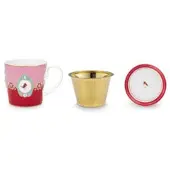 Pip studio Theeset Home Tea For One Love Birds Medallion Red-Pink